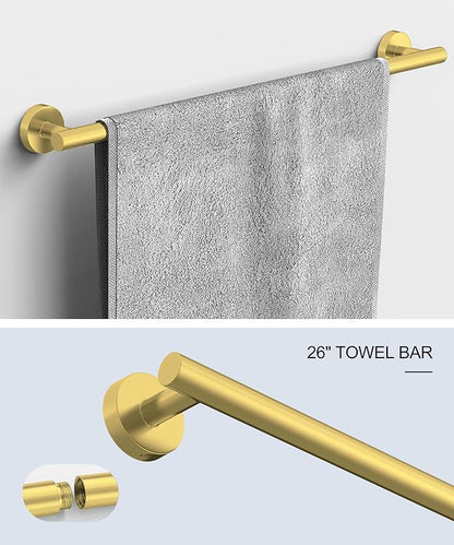 6 Pcs Brushed Gold Bathroom Accessories Hardware Set SUS304 Stainless Steel | Towel Rack and Toilet Paper Holder Set Bath Towel Bar Set Wall Mounted for Bathroom Kitchen by HOMEMYSTIQUE