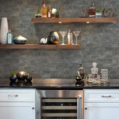 Vamos Tile Peel & Stick Backsplash, Textured 40-Piece 3''x12'' Subway Tile | Dark Gray Slate Seamless Wall Tile,PVC Faux Stone Stick on Subway Tiles for Kitchen,Bathroom,Laundry,Camper,Fireplace