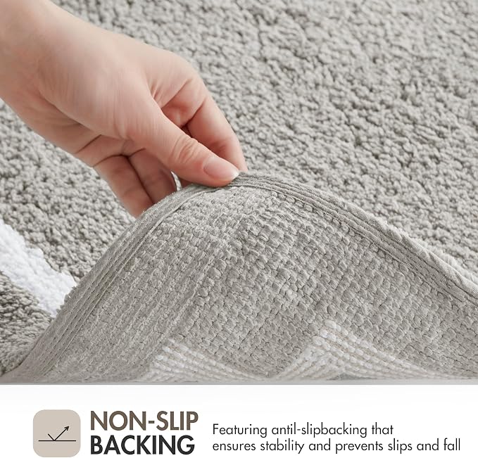 Madison Park Evan 100% Cotton Bath Runner Plush Absorbent, 24" x 72", Grey | Non-slip Backing, OEKO TEX, Luxurious Tufted Plush Bath Rug for Bathroom, Quick Dry, Spa Design Decorative for Shower Room