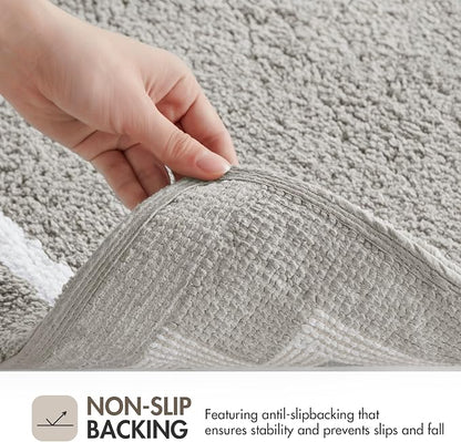 Madison Park Evan 100% Cotton Bath Runner Plush Absorbent, 24" x 72", Grey | Non-slip Backing, OEKO TEX, Luxurious Tufted Plush Bath Rug for Bathroom, Quick Dry, Spa Design Decorative for Shower Room