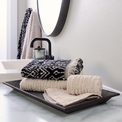 SKL Home CloudSoft/Nador Bath Towel Set-6pc, 100% Cotton, Oatmeal/Black | 2 Bath towels, 2 hand towels, 2 washcloths. 600 GSM. Soft & absorbent, reversible jacquard. Premium spa-level quality.