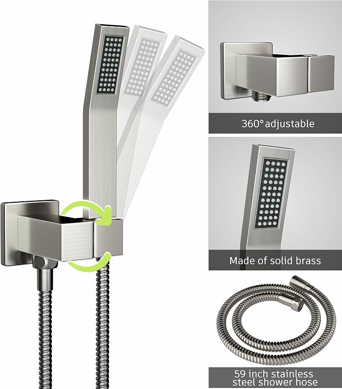 Rain Shower System High Pressure Shower Head 12 inch with Tub Spout,Wall Mounted Waterfall Bathroom Shower Faucet Sets Complete with Handheld Spray,Shower Valve and Trim kit,Brushed Nickel