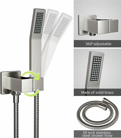 Rain Shower System High Pressure Shower Head 12 inch with Tub Spout,Wall Mounted Waterfall Bathroom Shower Faucet Sets Complete with Handheld Spray,Shower Valve and Trim kit,Brushed Nickel