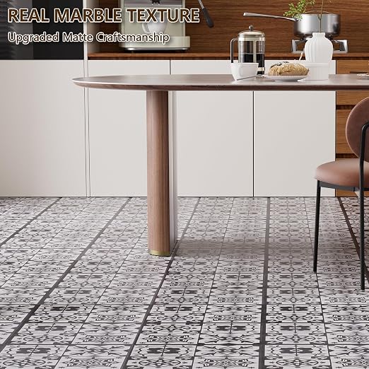 Peel and Stick Floor Tile, 30-Pack 12" x 12" Vinyl Flooring, Waterproof Self-Adhesive Luxury Vinyl Tiles, Easy DIY for Bathroom, Kitchen, Dinning Room, RV, Cover 30 Sq. Black