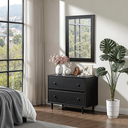 Farmhouse Rustic Wood Framed Bathroom Vanity Mirror for Wall, 20x30, Black | Recessed Stepped Solid Wood Frame, HD Shatterproof Glass, Vertical/Horizontal Mount, for Bathroom Sink, Living Room, Entryway