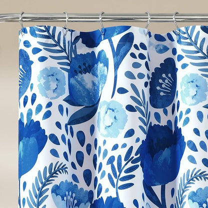 Lush Decor Poppy Garden Shower Curtain Single 72" W x 72" L Blue - Floral Shower Curtains for Bathroom - Colorful Bathroom Curtain - Cottage Core Decor