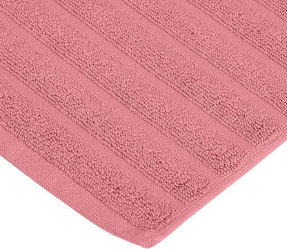 Superior Striped Bath Mat 2-Pack, 100% Combed Cotton, Luxury Spa Ribbed Texture, Durable and Washable Bathroom Mats - Rosewood, 22" x 35" each