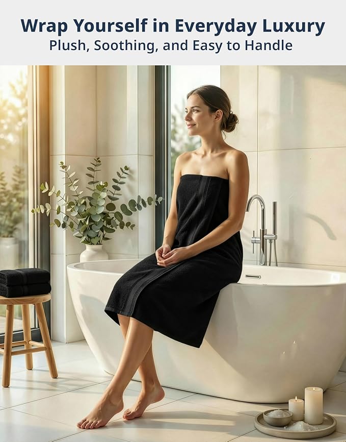 LANE LINEN Bath Towel Set 100% Cotton 4 Piece Soft Absorbent - Black | Cotton Towels For Bathroom - Zero-Twist Cotton, Terry Weave Comfort, Long-Lasting Comfort, Hotel-Style Look