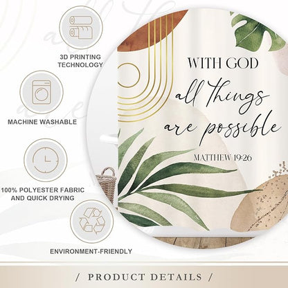 Glawry Boho Bible Verse Shower Curtain Extra Long Bathroom Curtain Set | Inspirational Abstract Scriptures Quotes Palm Leaf Mid Century 72Wx78L Bathroom Decor Waterproof Fabric with Free Hooks