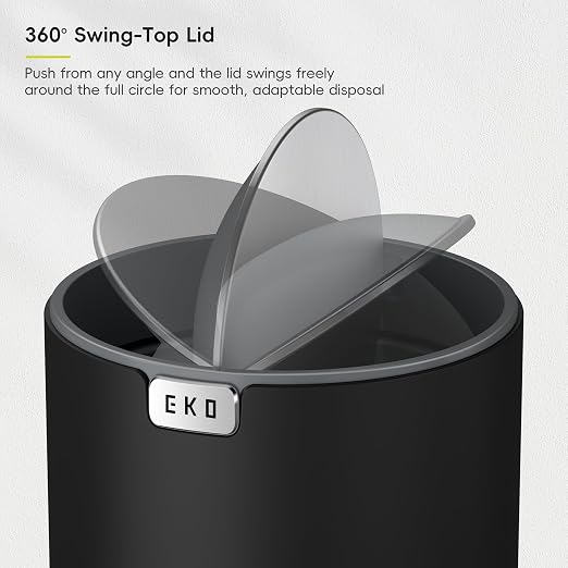 EKO Fandy 0.58 Gal/2.2L Mini Trash Can with Lid, Swing-Top Desktop Trash Can for Bathroom, Countertop, Vanity, Desk or Office, Small Garbage Bin (Black) (Pack of 12)