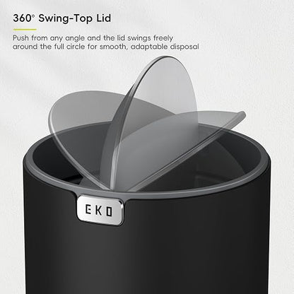 EKO Fandy 0.58 Gal/2.2L Mini Trash Can with Lid, Swing-Top Desktop Trash Can for Bathroom, Countertop, Vanity, Desk or Office, Small Garbage Bin (Black) (Pack of 12)