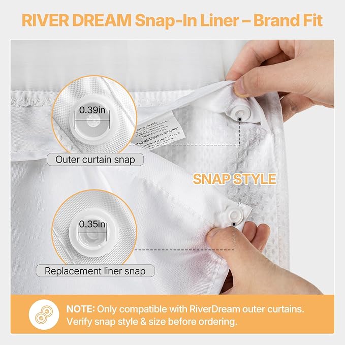 River Dream Fabric Snap in Shower Curtain Liner Replacement,White,70x54 | with Magnets,Detachable Liner,Quick Dry，Machine Washable，Fit for River Dream 71(W) x 74(H) with Window Shower Curtain