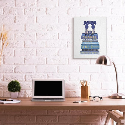 Stupell Industries 'Blue Bow Heels on Bookstack'| Canvas Art | Stupell Industries | 24 x 30 Inches, Easy to Hang and Sturdy, Made in USA, by Amanda Greenwood