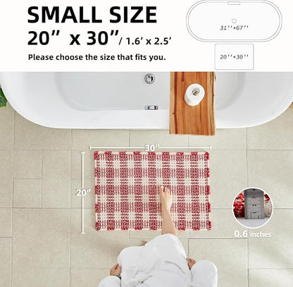 TYUU Christmas Bathroom Rugs, Cute Waffle Bath Mat, 30x20 Red & White | Super Absorbent Quick Dry Bath Rug, Non-Slip Backing, Soft Waffle Washable Farmhouse Bathroom Mats, Tub, Shower & Home Decor