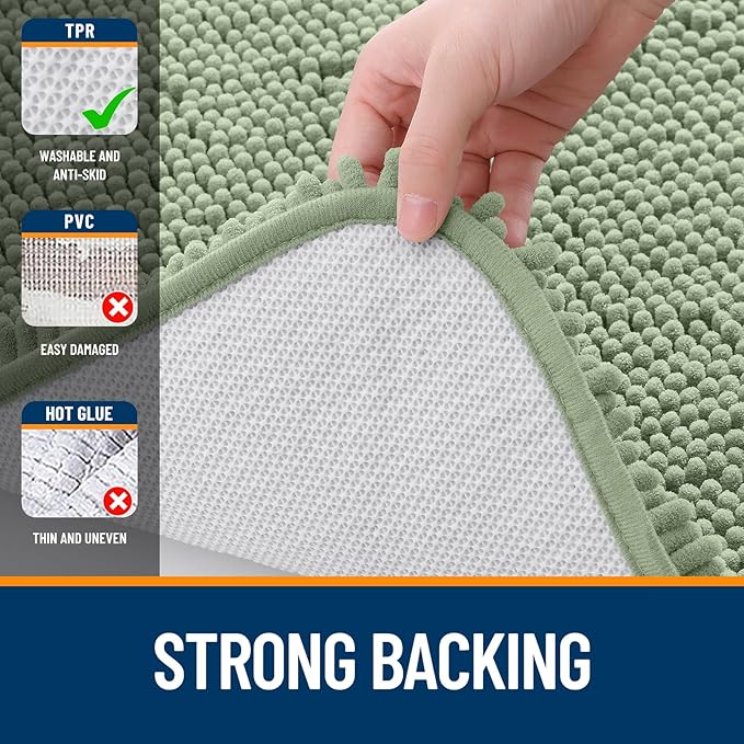 OLANLY Bathroom Rugs 36x24, Extra Soft Absorbent Chenille Bath Rugs | Sage Green, Quick-Drying Rubber Backing, Machine Washable Bath Mat for Bathroom Floor, Tub and Shower, Home Decor Accessories