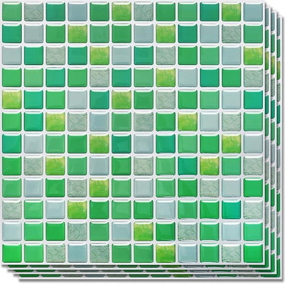 3D Mosaic Tile Sticker Removable Wallpaper Tile Red, 3D Self Adhesive Wall Tiles Bathroom Wall Tiles for Kitchen Backsplash Green,PVC Square Decorative Vinyl Decals,4 Sheets