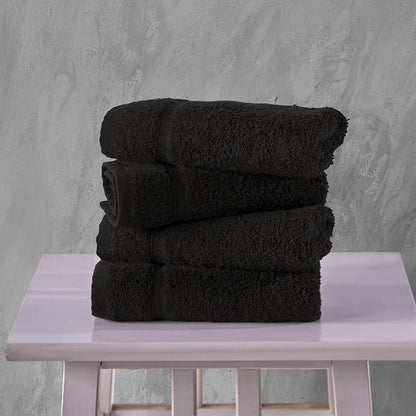 Washcloth Linen Set Premium Original Turkish Cotton, Hotel Quality for Maximum Softness & Absorbency for Face, Hand, Kitchen & Cleaning (Black, Washcloth Set)