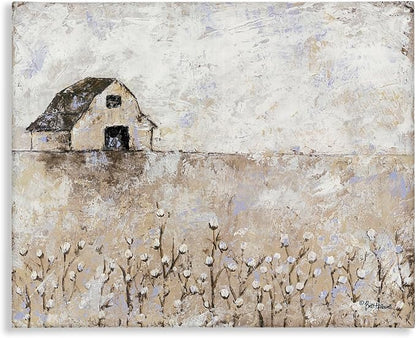 White Barn Distressed Landscape, 16 x 20 Inch Canvas Wall Art | Stupell Industries · By Britt Hallowell · Ready to hang · Rustic farmhouse charm for any room · Made in USA