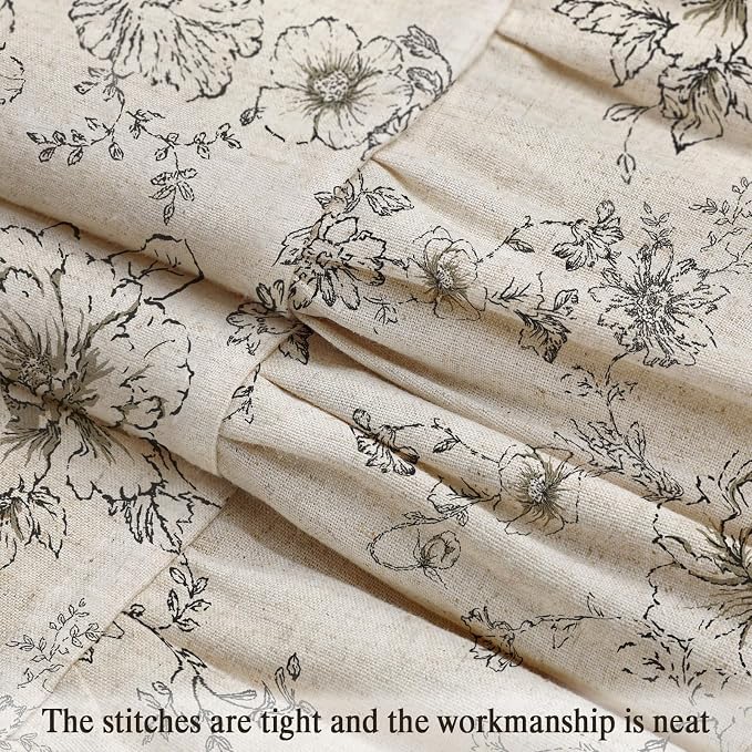 Floral Farmhouse Shower Curtain with Ruffle Hem for Bathroom | Vintage Classy Country Style, Rustic Natural Linen Blend Fabric, 72" x 72"