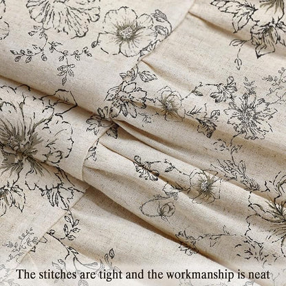 Floral Farmhouse Shower Curtain with Ruffle Hem for Bathroom | Vintage Classy Country Style, Rustic Natural Linen Blend Fabric, 72" x 72"