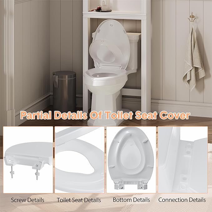 Elongated Toilet Seat with Toddler Seat Built-In, American Standard, Slow Close Lid, Quick Release Hinges, Non-Slip Bumpers, Easy Install & Clean, Never Loosens Design