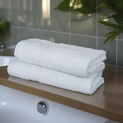 Commercial Bulk Pack of 12 Bath Towels – 100% Cotton Terry 24" x 48" – Ideal for Hotels, Salons, Gyms, Spas & Institutional Use – White