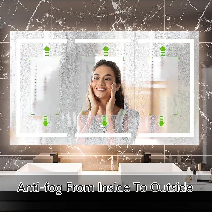 66"x36" Smart LED Medicine Cabinet with Mirror - Triple Door Bathroom Storage, Anti-Fog Technology, 3-Color Stepless Dimming, 5X Magnifier, Night Light, Soft-Close Hinges