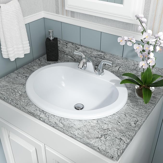 MSI White 20.5 in. (Width) X 17.6875 in. (Height) Oval Porcelain Overmount Vanity Sink | 3 Pre-Drilled Faucet & Overflow Holes