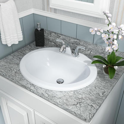 MSI White 20.5 in. (Width) X 17.6875 in. (Height) Oval Porcelain Overmount Vanity Sink | 3 Pre-Drilled Faucet & Overflow Holes