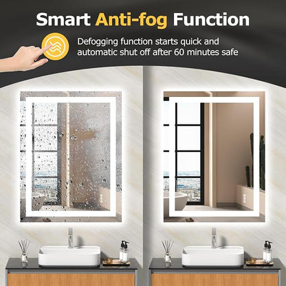 Hivone 36.1X28.1 LED Bathroom Mirror with Lights, Anti-Fog, Dimmable, Backlit + Front Lit, Smart Bathroom Vanity Mirror, Memory Function, Shatterproof, Tempered Glass (Horizontal/Vertical)