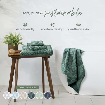 Martex Restore Fern Ogee Bath Towel – Soft, Absorbent, Moisture-Wicking and Quick to Dry – Lightweight for Everyday Use – Comfortable Feel with Convenient Loop for Hanging – 30" x 56" – Jade