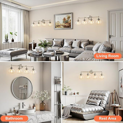 Bathroom Vanity Light with Clear Glass Shade, E26 Base 4-Light Bathroom Light Fixtures Over Mirror, 31 Inch Vanity Lights for Bath (Exclude E26 Bulb)