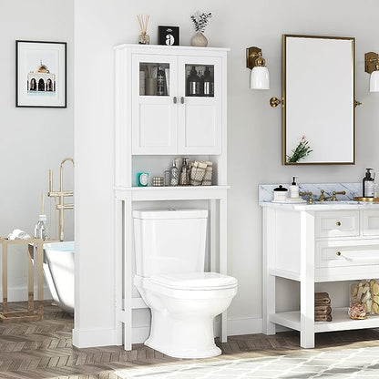 Spirich Bathroom Cabinet Over Toilet, Bathroom Storage Cabinet with Glass Doors and Adjustable Shelves, Over The Toilet Storage Cabinet, White