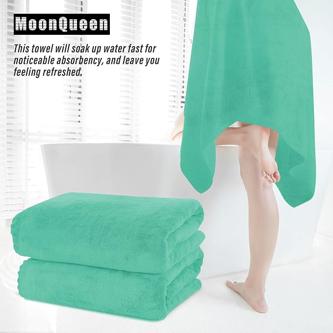 MOONQUEEN 2 Pack Premium Bath Towel Set - Quick Drying - Microfiber Coral Velvet Highly Absorbent Towels - Multipurpose Use as Bath Fitness, Bathroom, Shower, Sports, Yoga Towel (Aqua Green)