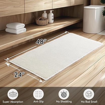 MIULEE Set of 2 Waffle Bathroom Runner Rugs White 2'x4'(24"x48") | Non Slip, Super Absorbent, Washable, Ultra Soft, Boho Bath Mats for Bathroom Hallway Bedroom Laundry Room Kitchen