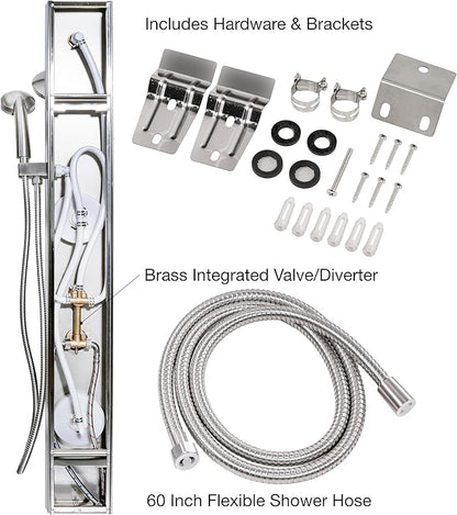 Dura Faucet (DF-SA914-SN) Premium RV Shower Panel Column – Satin Nickel, 4 Spray Options with Adjustable Body Sprayers, Overhead Shower & Handheld Wand – Water-Saving, Easy Install RV Shower System