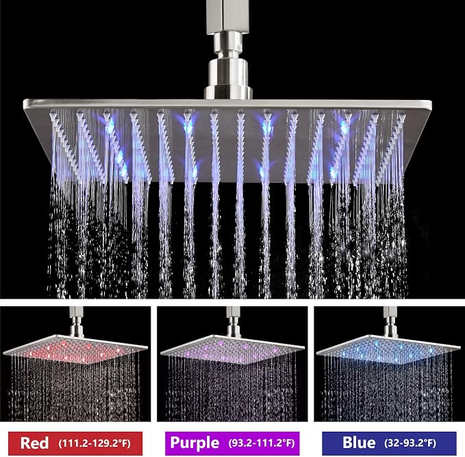 Aolemi Ceiling Shower Faucet Set with Handheld 10" LED Head Brushed Nickel | Handheld Spray,10 Inch Rain LED Head,Shower Valve and Trim Kit,All Metal,Ceiling System,Bathroom Mixer