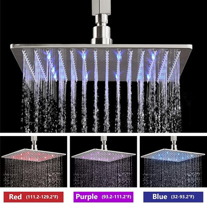 Aolemi Ceiling Shower Faucet Set with Handheld 10" LED Head Brushed Nickel | Handheld Spray,10 Inch Rain LED Head,Shower Valve and Trim Kit,All Metal,Ceiling System,Bathroom Mixer