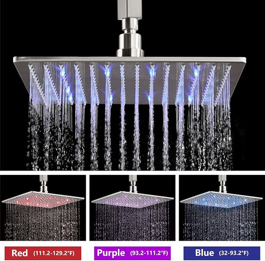 Aolemi Ceiling Shower Faucet Set with Handheld 10" LED Head Brushed Nickel | Handheld Spray,10 Inch Rain LED Head,Shower Valve and Trim Kit,All Metal,Ceiling System,Bathroom Mixer