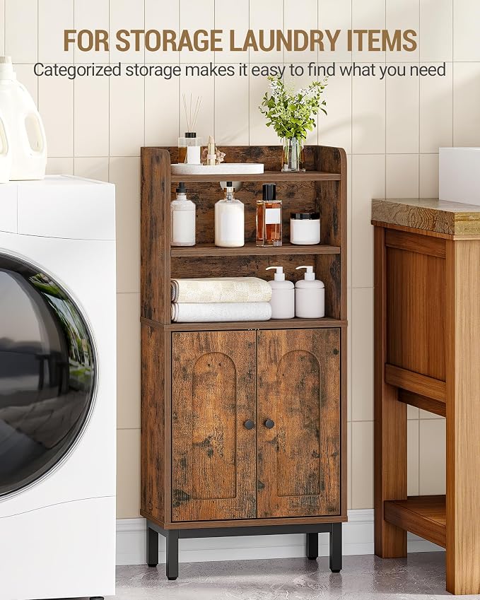 Hzuaneri Bathroom Storage Cabinet, Small Floor Cabinet with 2 Door | Toilet Paper Cabinets, Bathroom Organizer with Adjustable Shelf, for Small Spaces,Rustic Brown,Arch Door,7.1" Dx14.6 Wx32.7 H