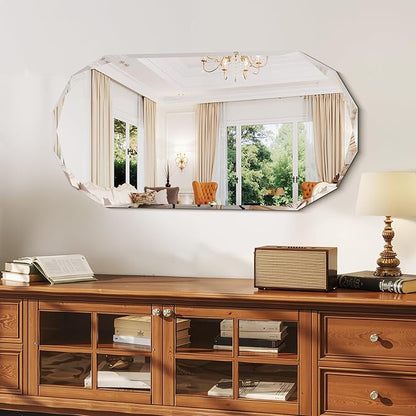 GLASHOM Frameless Bathroom Mirror, 20" x 40" Beveled Oval Wall Mirror for Over Sink, 16 Inch Modern Decorative Vanity Mirror for Bedroom, Living Room, Entryway, Hanging Mirror Horizontal or Vertical