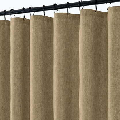 ANRODUO Khaki Extra Long Linen Fabric Shower Curtain Set - W72xL96 | Farmhouse Shower Curtain with 12 Metal Hooks, Waterproof Heavy Duty, Button Hole Design, Machine Washable for Bathroom