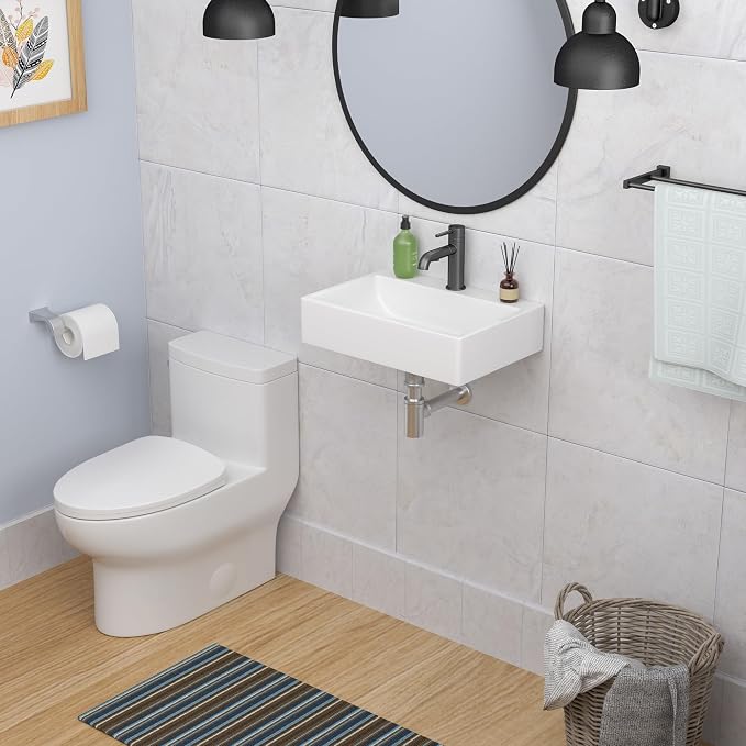 Wall Mount Bathroom Sink 20"x14" Floating Vessel Sink | Rectangle Bathroom Sink Vessel Sink For Bathroom Ceramic White Wall Mount Sink for Rvs, Restroom, Toilet
