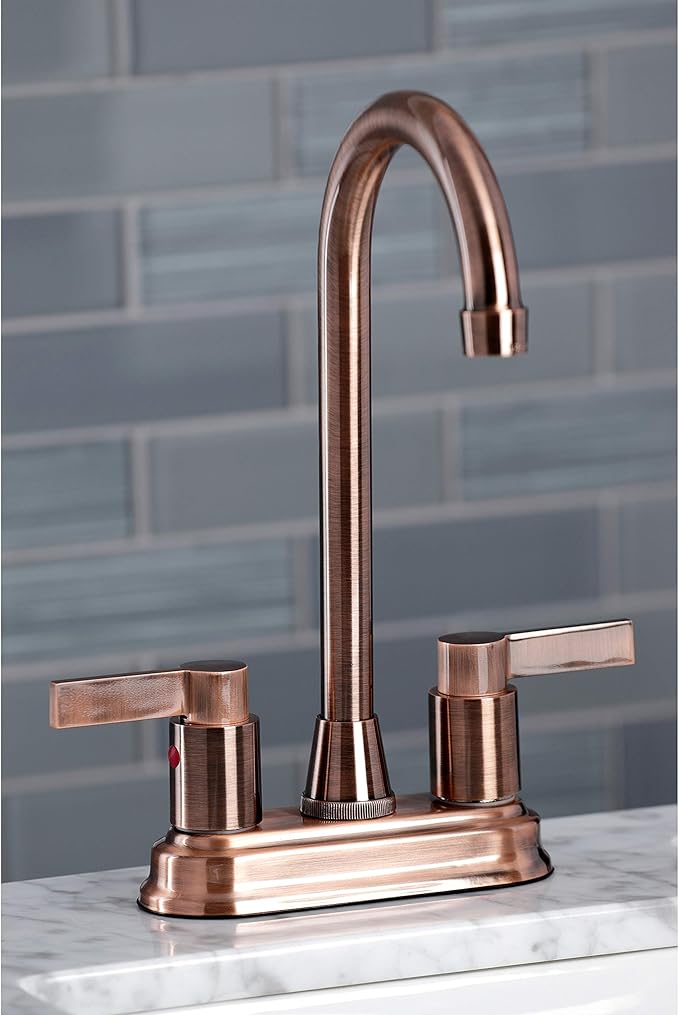 Kingston Brass KB849NDLAC NuvoFusion Two-Handle 2-Hole Deck Mount Bar Faucet in Antique Copper