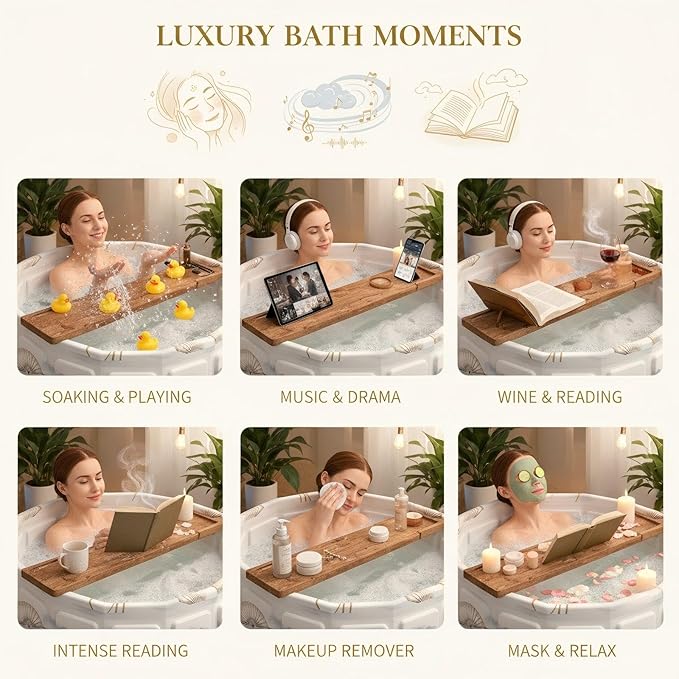 Portable Bathtub for Adult, Foldable Soaking Bathtub for Hot SPA&Ice Bath, Foldable Small Bathtub collapsible bathtub for Bathing, 6-layer Insulated portable tub,Space-Saving (Lotus, 25.9X31.5 IN)