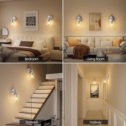 GORDNWE Modern Bathroom Wall Sconce, Brushed Nickel Vanity Light Fixture | E26 Bulb Base, Clear Glass Shade, Wall Light Fixture for Mirror, Bedroom, Hallway