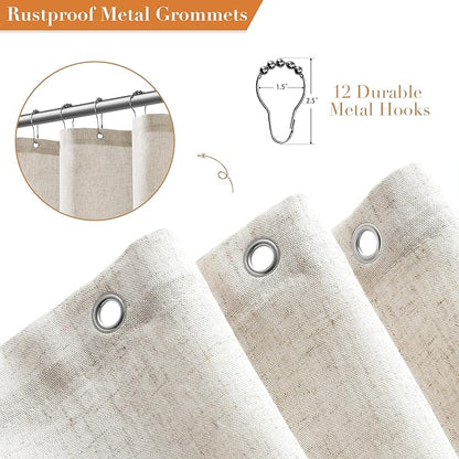 Extra Long Linen Shower Curtain for Bathroom 84 Inch Cream Beige | Weighted Shower Curtains with Hooks,Neutral Rustic Boho Farmhouse, Simple Luxury Bath Curtain, 1 Panel, 72x84, Natural Ivory