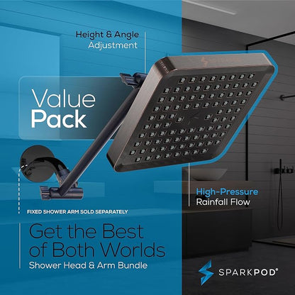 SparkPod 6" Square Rain Shower Head with 11" Shower Arm | Shower Head & Extension Arm Combo, Height Adjustable, High Pressure Performance, Easy 1-Minute Installation,Oil-Rubbed Bronze