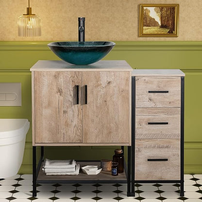 UEV 36" Bathroom Vanity, Oak Color Bathroom Vanity Set with Sink and 3 Drawers Side Cabinet Combo, with Adjustable Water Temperature Faucet (A10)