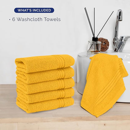 Elegant Comfort Premium Turkish Cotton 6 Pack Washcloths Set - 13 x 13 inch, Luxurious Hotel Spa Quality 100% Turkish Cotton 6PC Washcloth Set - Highly Absorbent - Soft Bathroom Towels, Orange